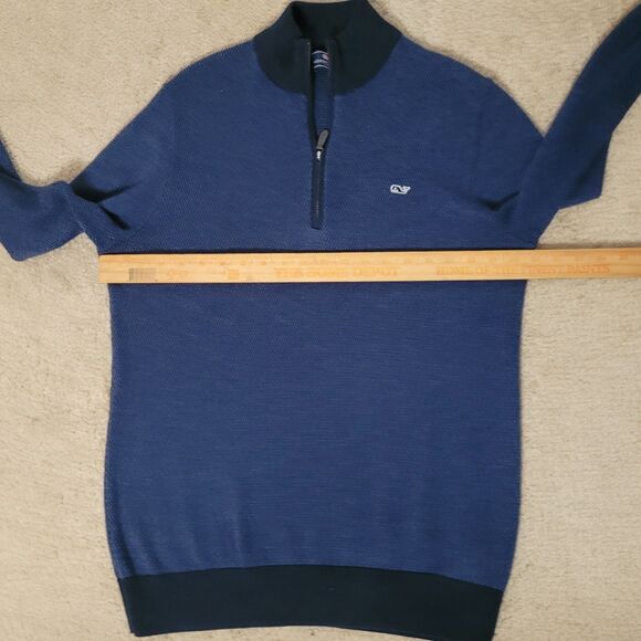 Vineyard Vines Wool Blend Sweater Mens M Blue 1/4 Zip Geometric Corp Core Casual - Picture 9 of 14